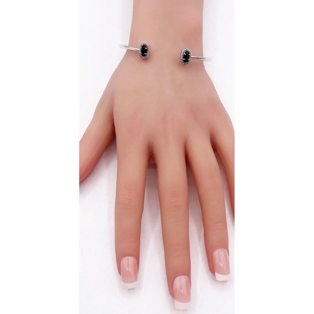 Kendra Scott Erica Pinch Cuff Bracelet In Silver Tone Black Opaque Glass